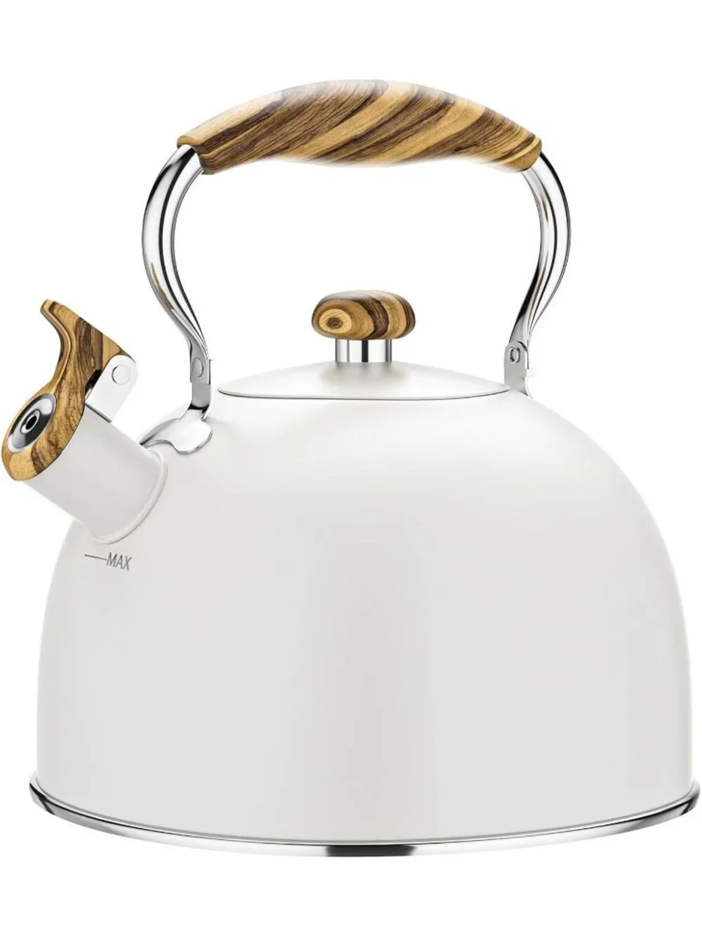 Cream Kitchen Whistling Tea Kettle 2.6 Quart Stainless Steel Stovetop Induction